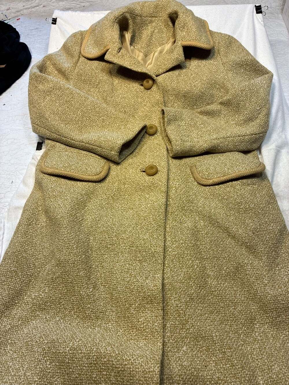 Vintage Textured Wool Blend Button Front Coat Tan